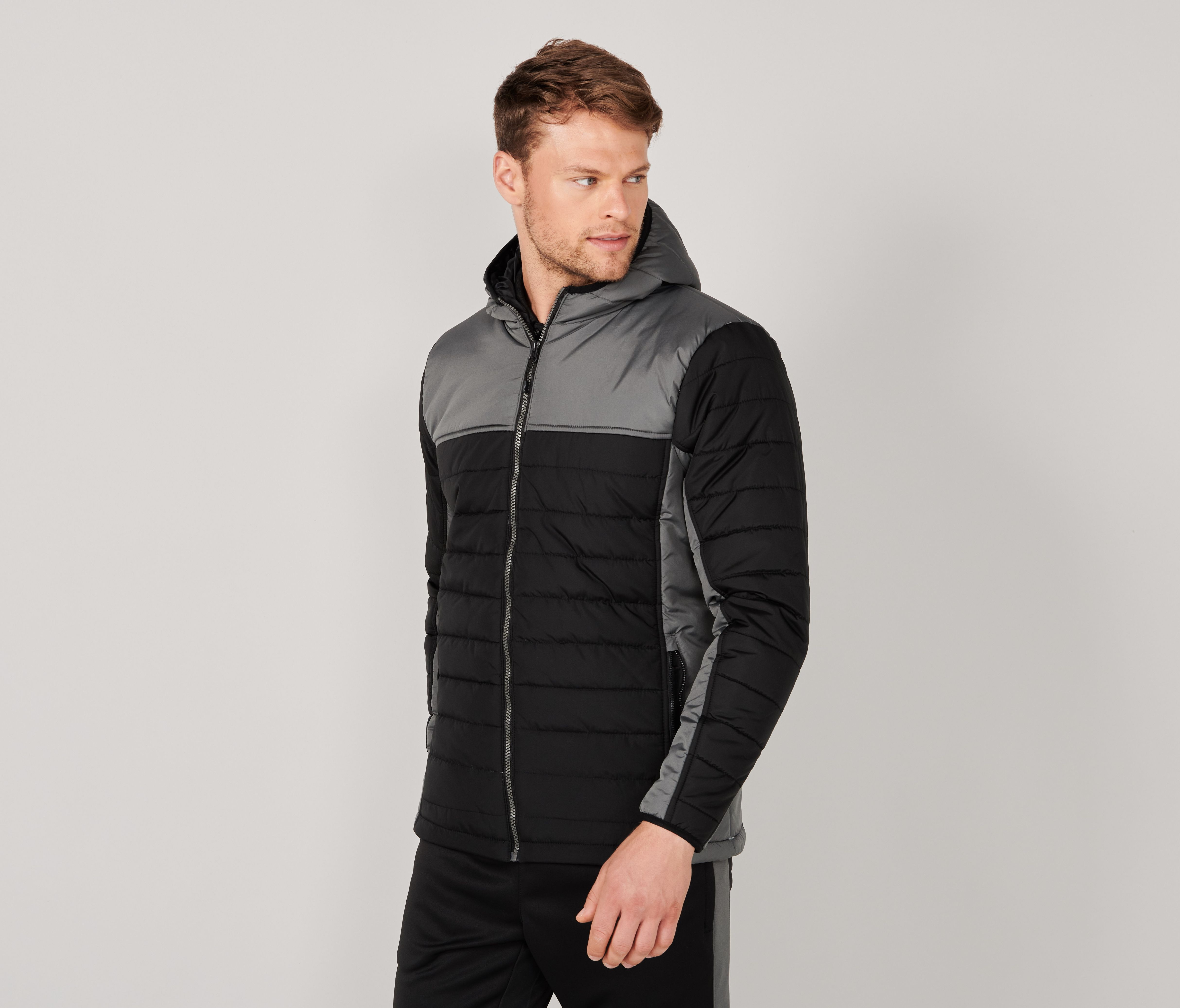 HOODED CONTRAST PUFFER JACKET