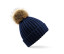 FAUX FUR POP POM CHUNKY BEANIE